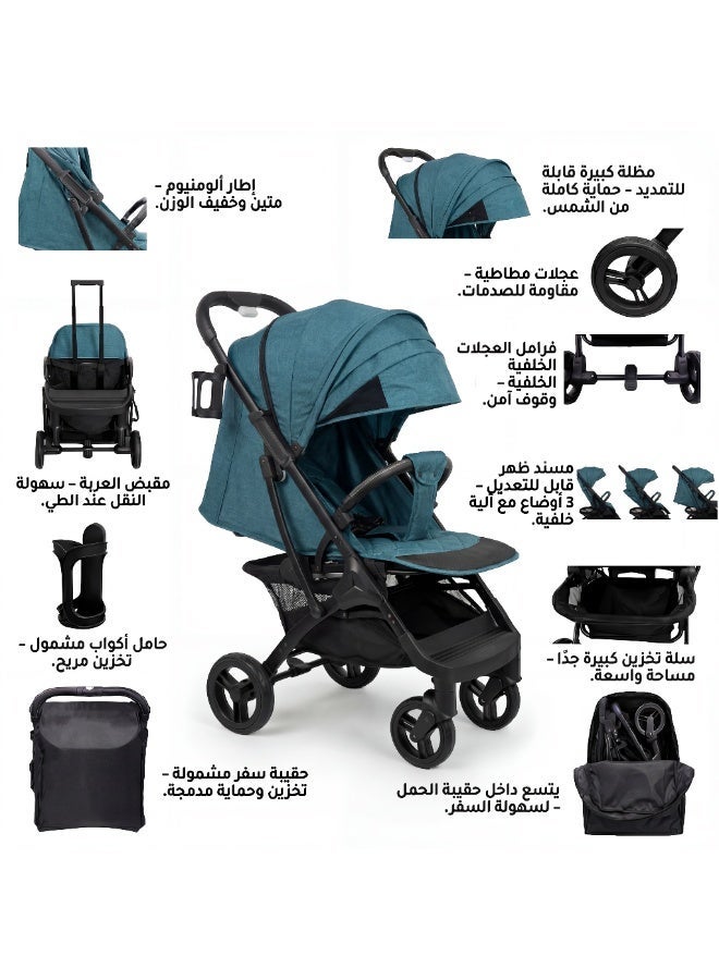Nobumi Ultra-Lightweight Aluminum Premium Baby Stroller – All-Wheel Independent Suspension, 360° Swivel Rubber Tires, & Integrated Travel Trolley System - Image 3